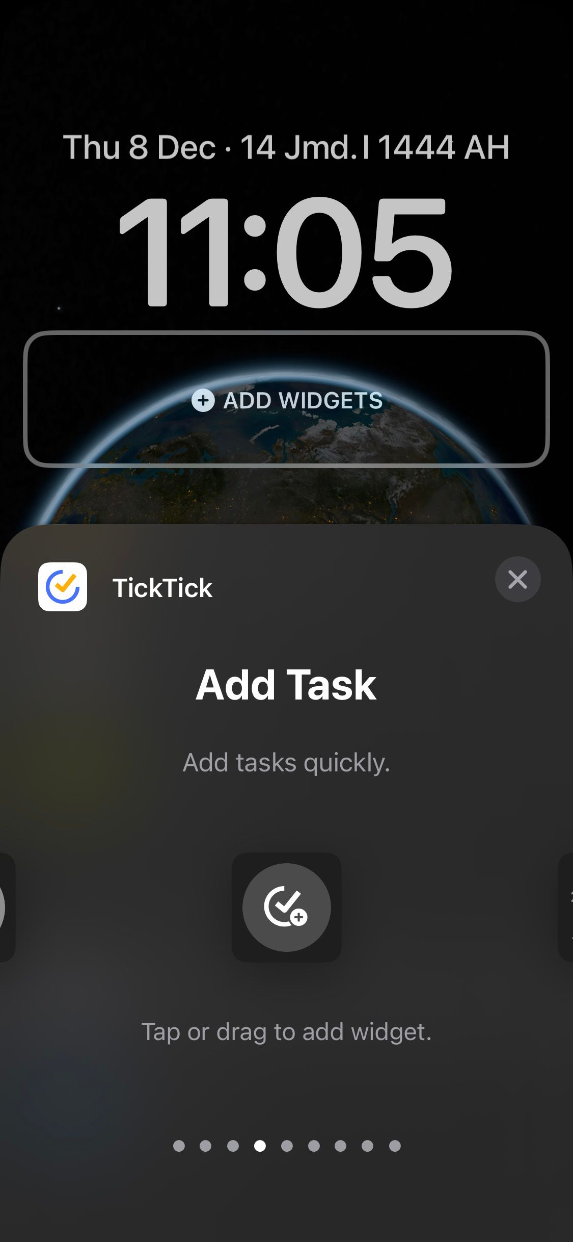 Add Task widget on TickTick for iOS