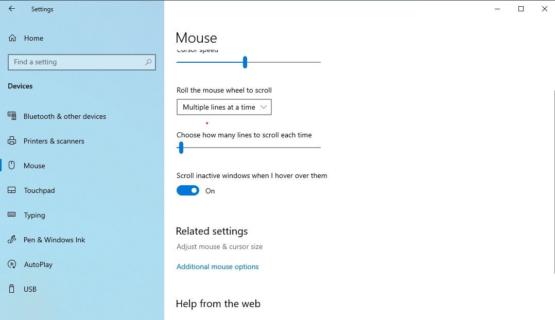 ajustar la opción de tamaño del mouse y del cursor