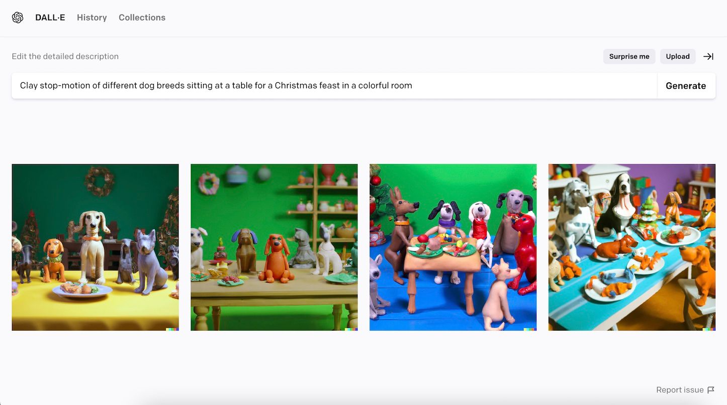Quatre images différentes de chiens à Noël générées par Dall-E