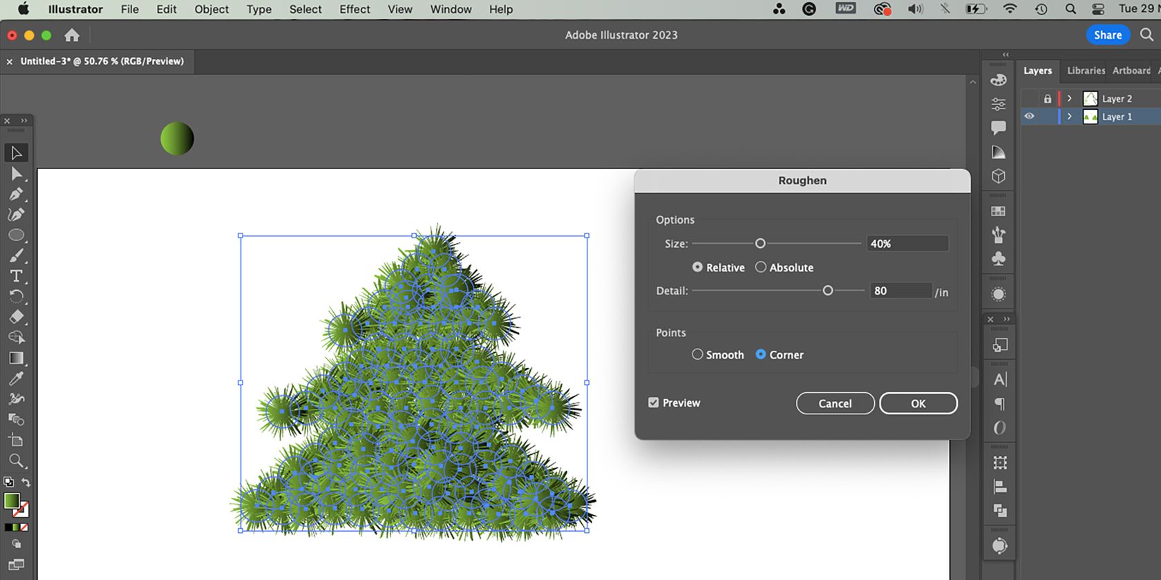 Adobe Illustrator with rough Christmas tree texture.