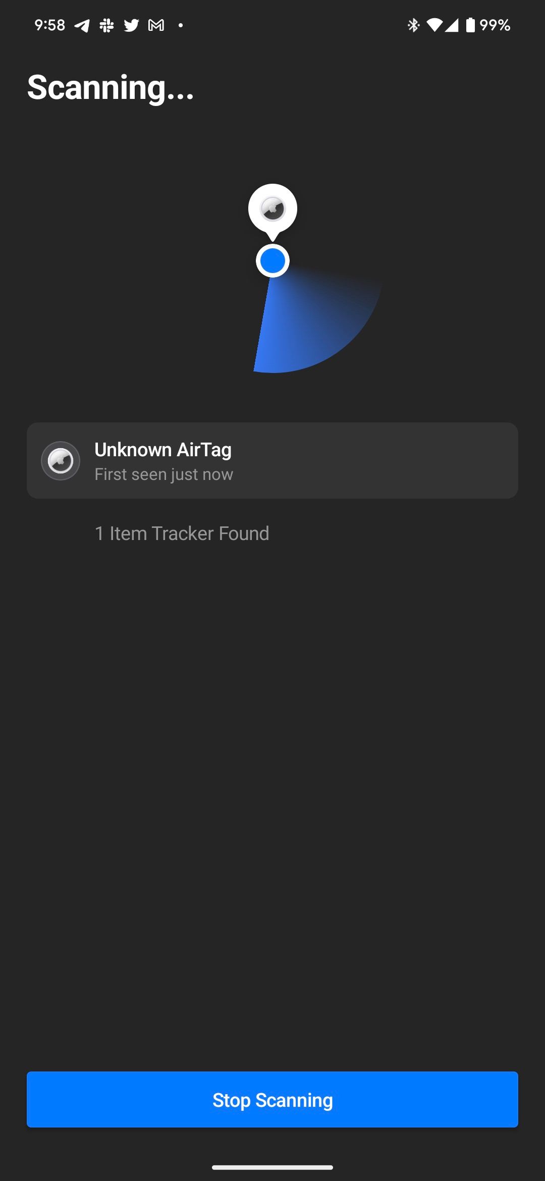 Tracker Detect app scanning for unknown AirTags
