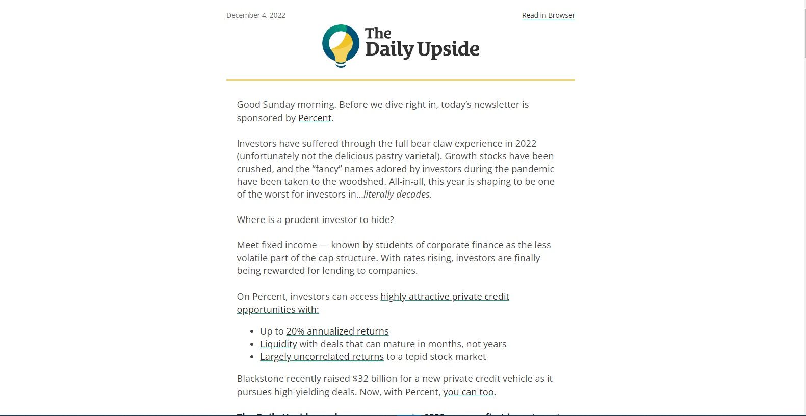 An image showing The Daily Upside newsletter