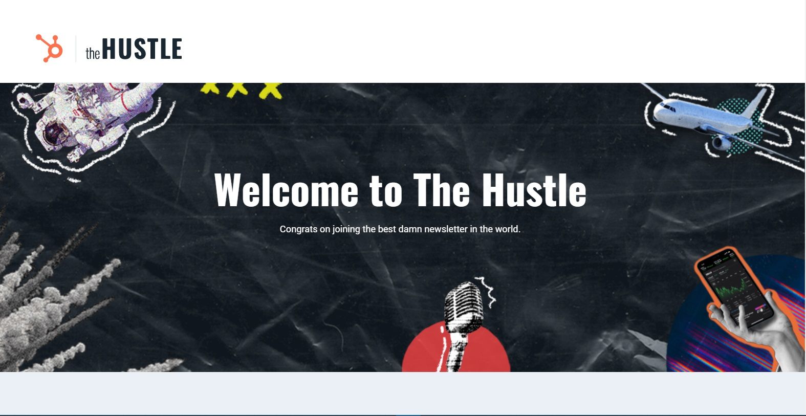 Gambar yang menampilkan buletin The Hustle