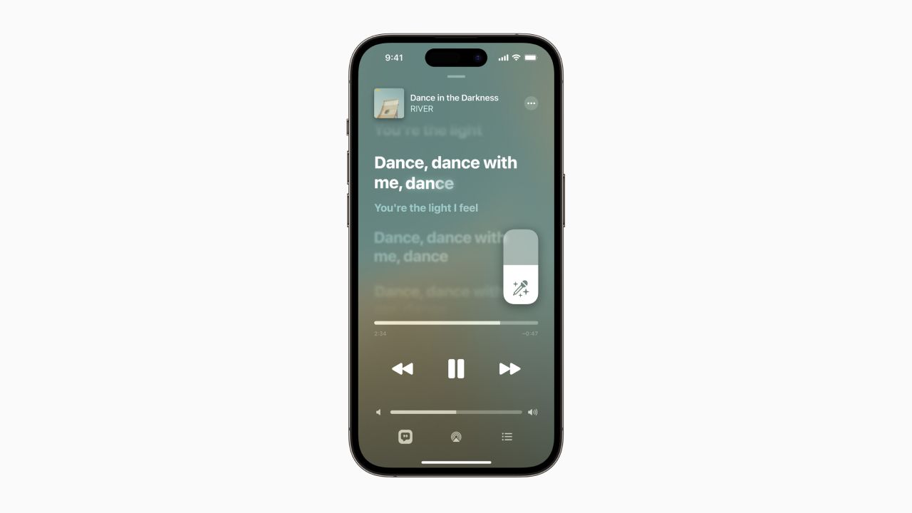 Apple Music Sing enabled with a song's lyrics on Apple Music