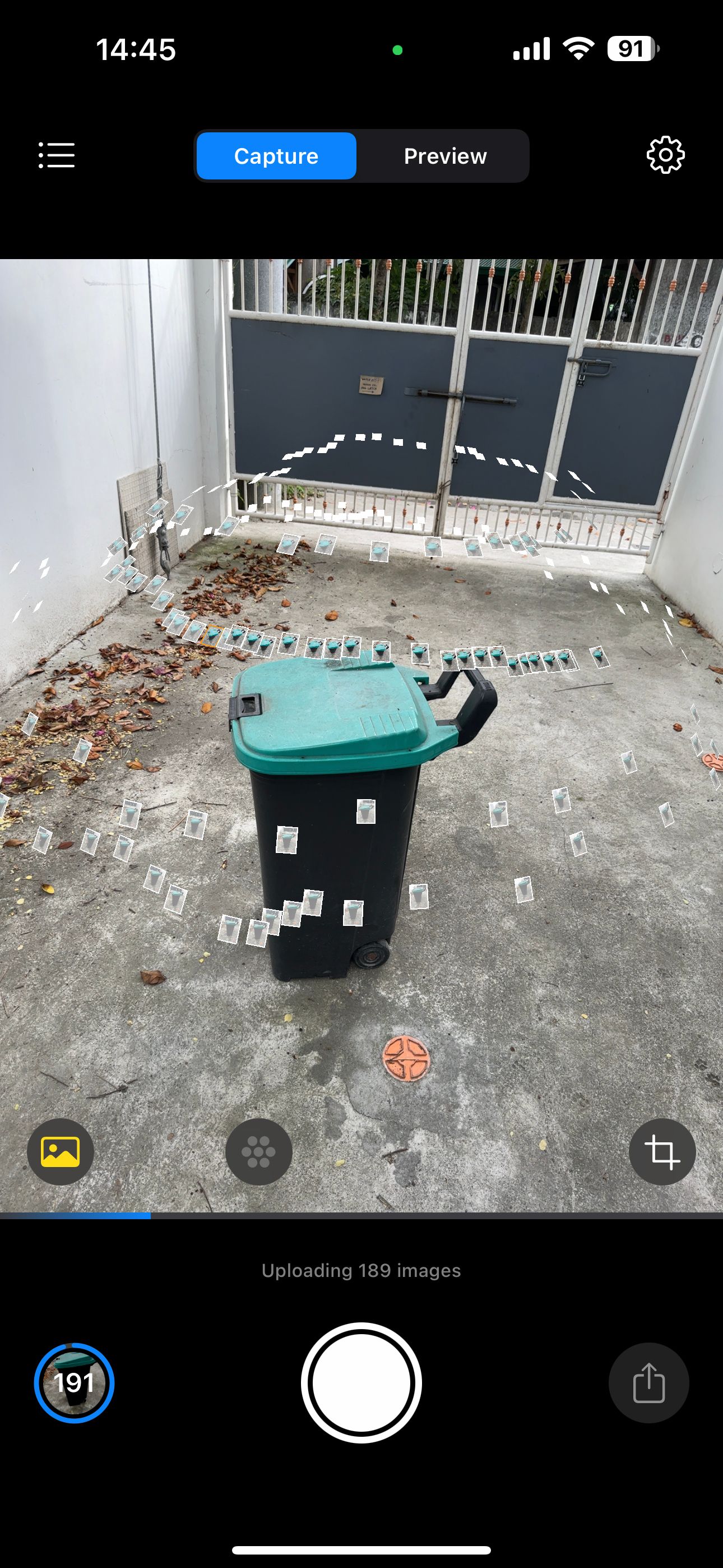 AR view of photogrammetry of trash can