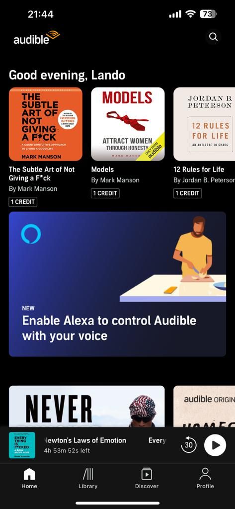 Screenshot showing Audible's dashboard