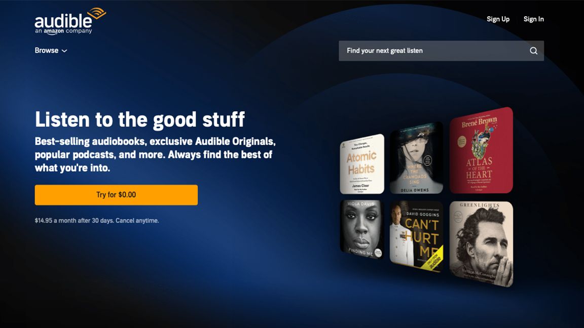 Audible ad with dark blue background