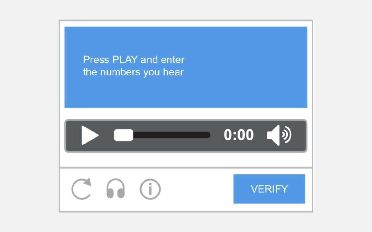 An example of an audio-based CAPTCHA where the user has to listen to hear the letters or numbers in the audio recording and type what they hear