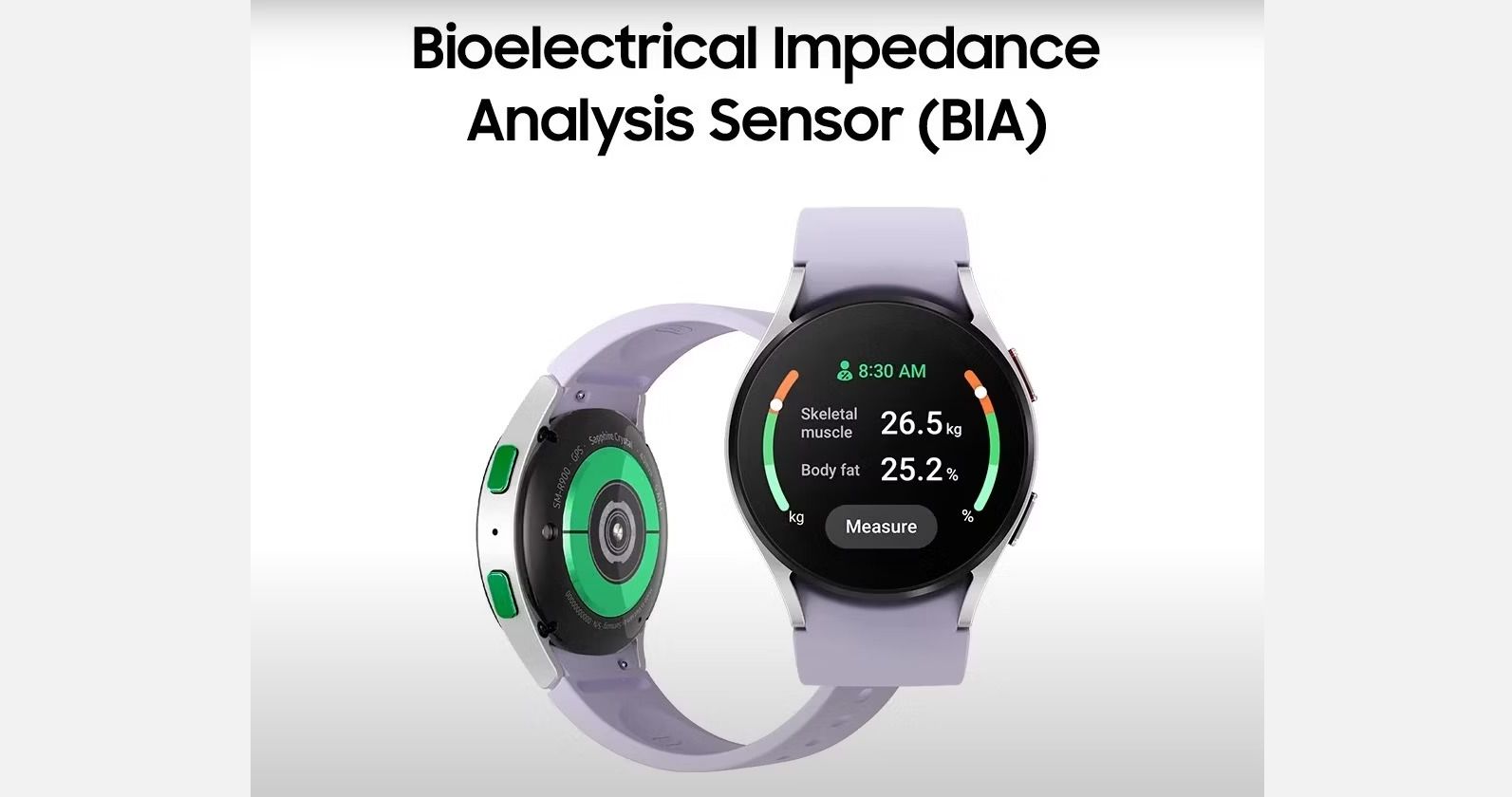 Product shot of two watches showing the BioActive sensor