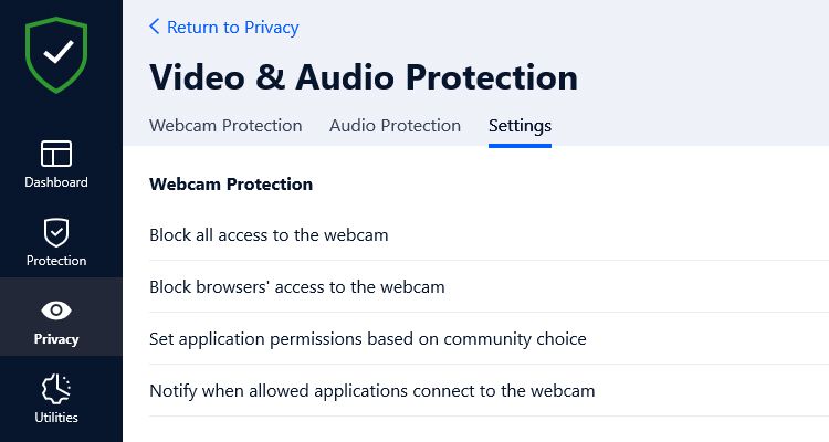 Webcam Protection Settings In Bitdefender