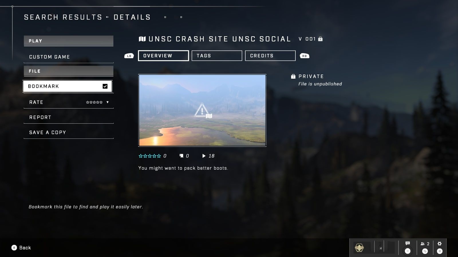 Una captura de pantalla de la pantalla de detalles para un lobby de juego personalizado en Halo Infinite 
