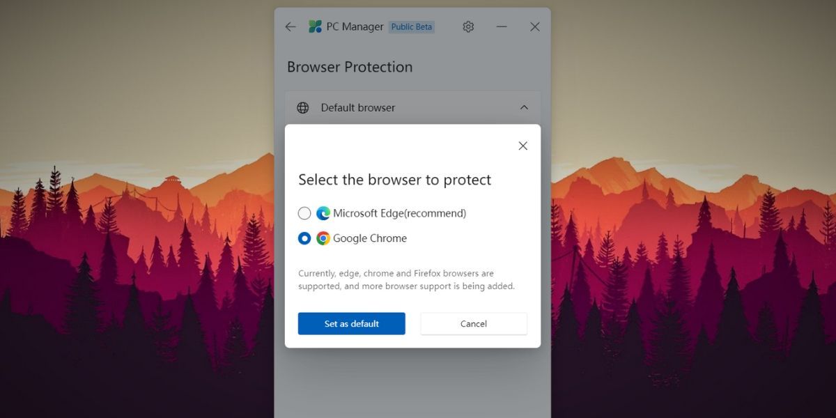 Protección del navegador en la aplicación PC Manager