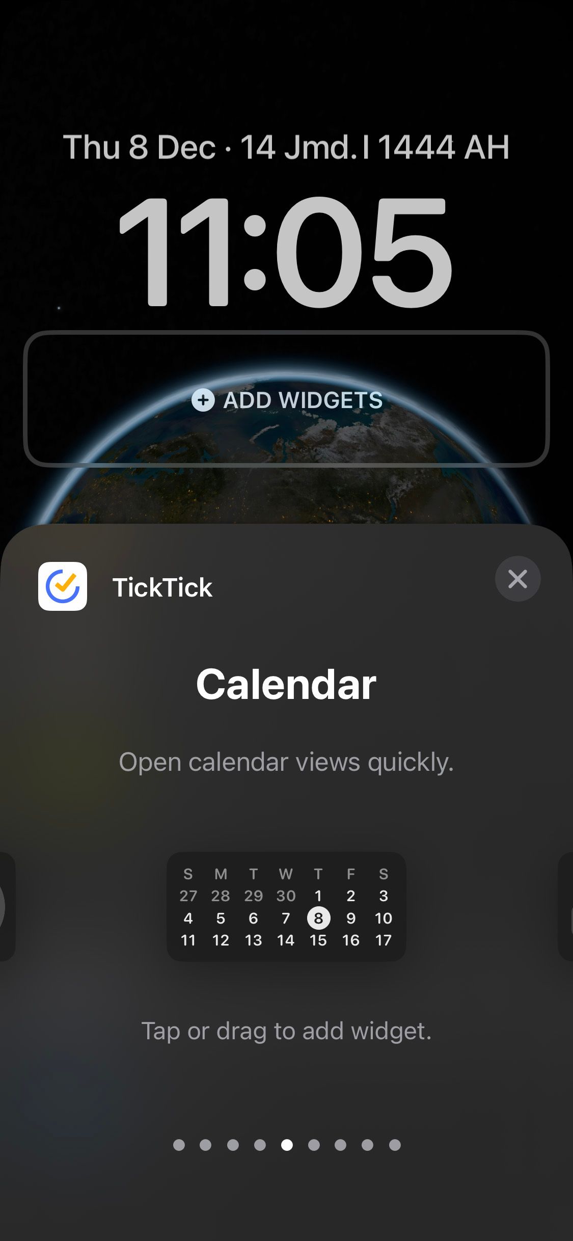Calendar widget on TickTick for iOS