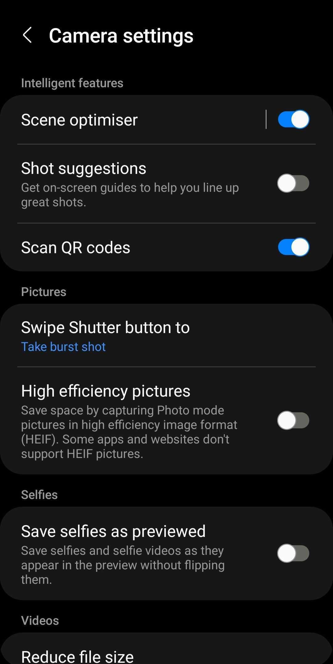 samsung camera settings screenshot