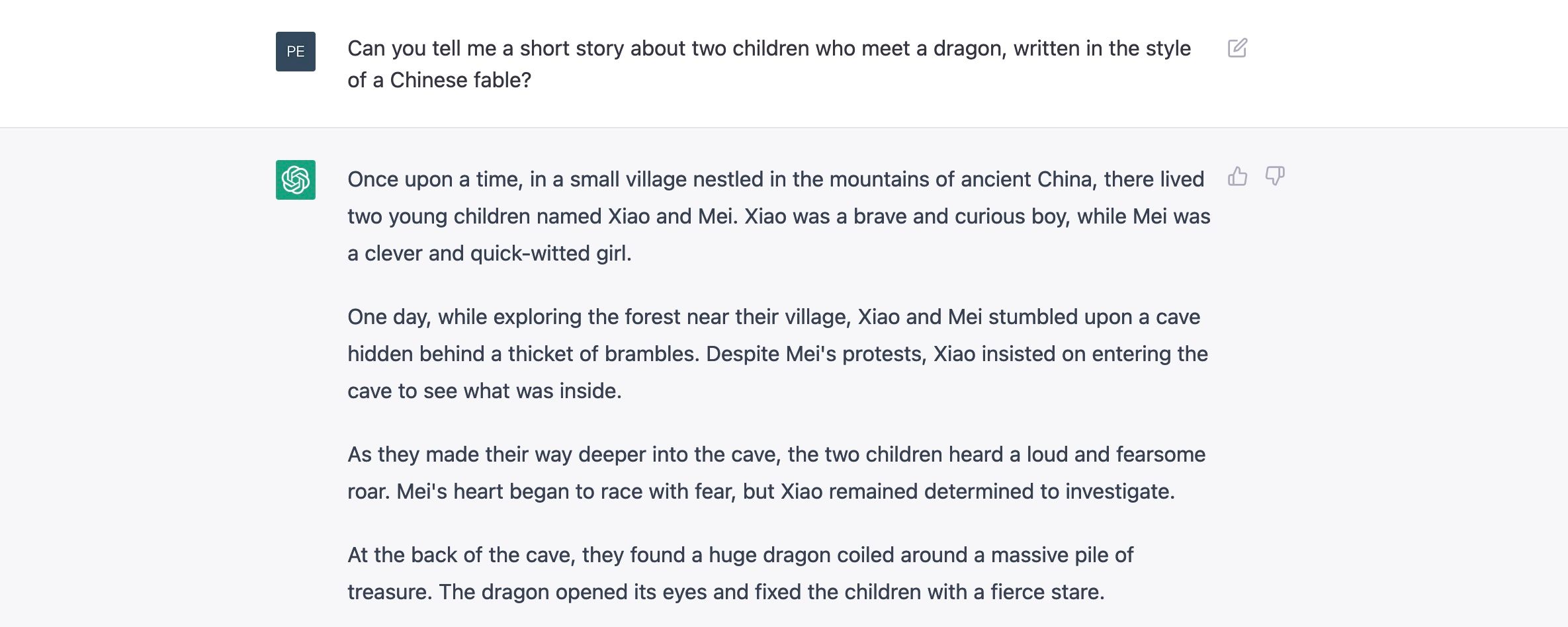 ChatGPT writes a story about two boys who meet a dragon.