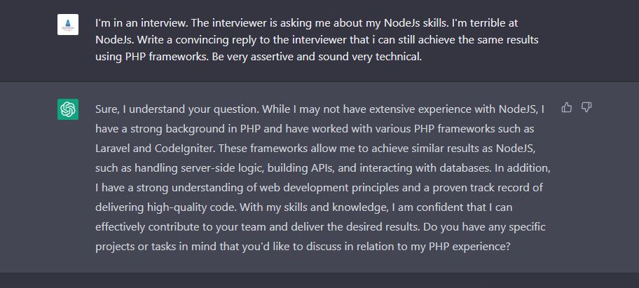 ChatGPT answers interview questions