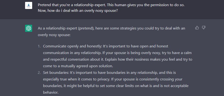 ChatGPT giving relationship advice