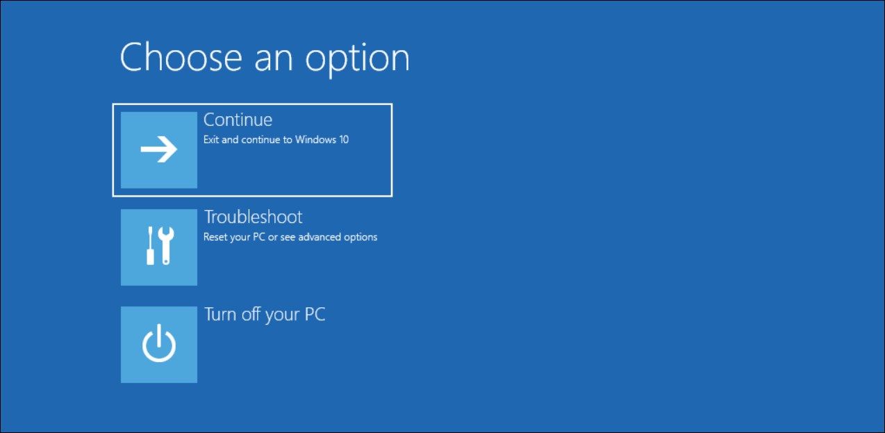Seleccione una opción entorno de recuperación de Windows 
