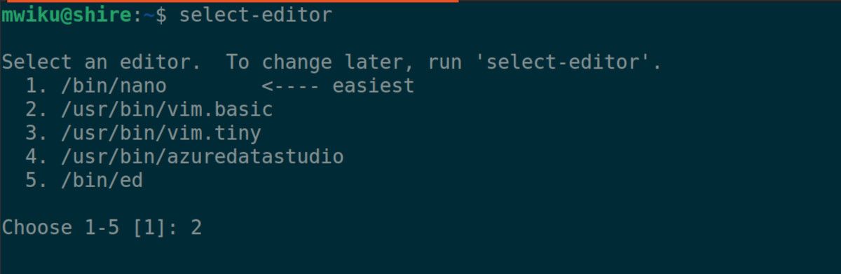choosing the default editor on linux