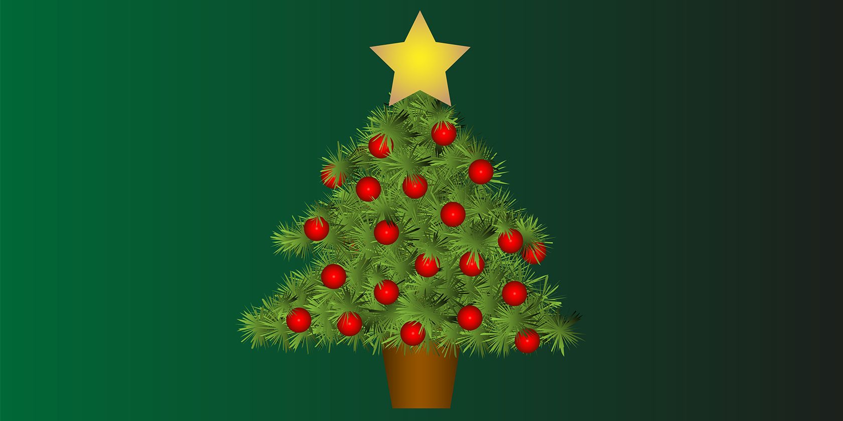 Illustrated Christmas tree on a green gradient background.