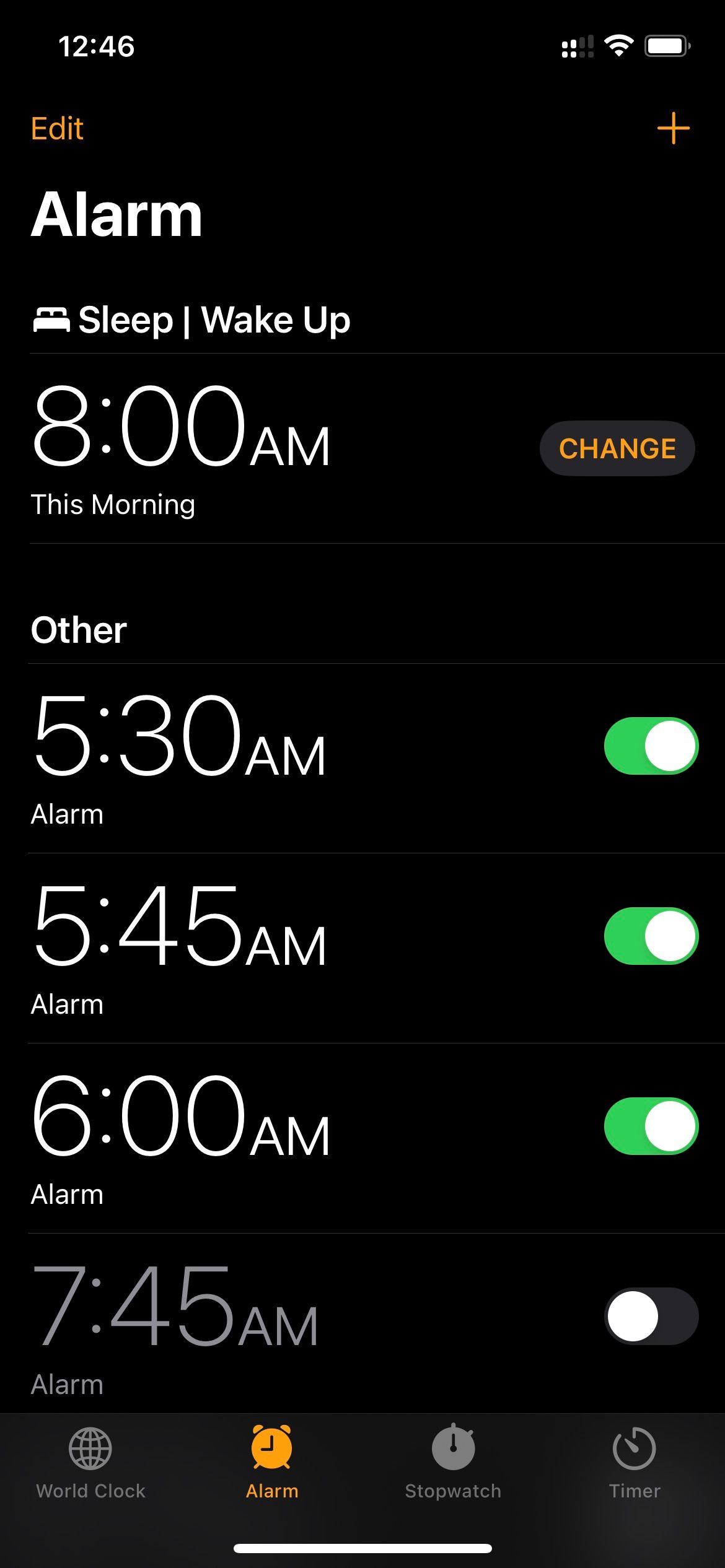 Multiple alarms set 15 minutes apart in Clock app 