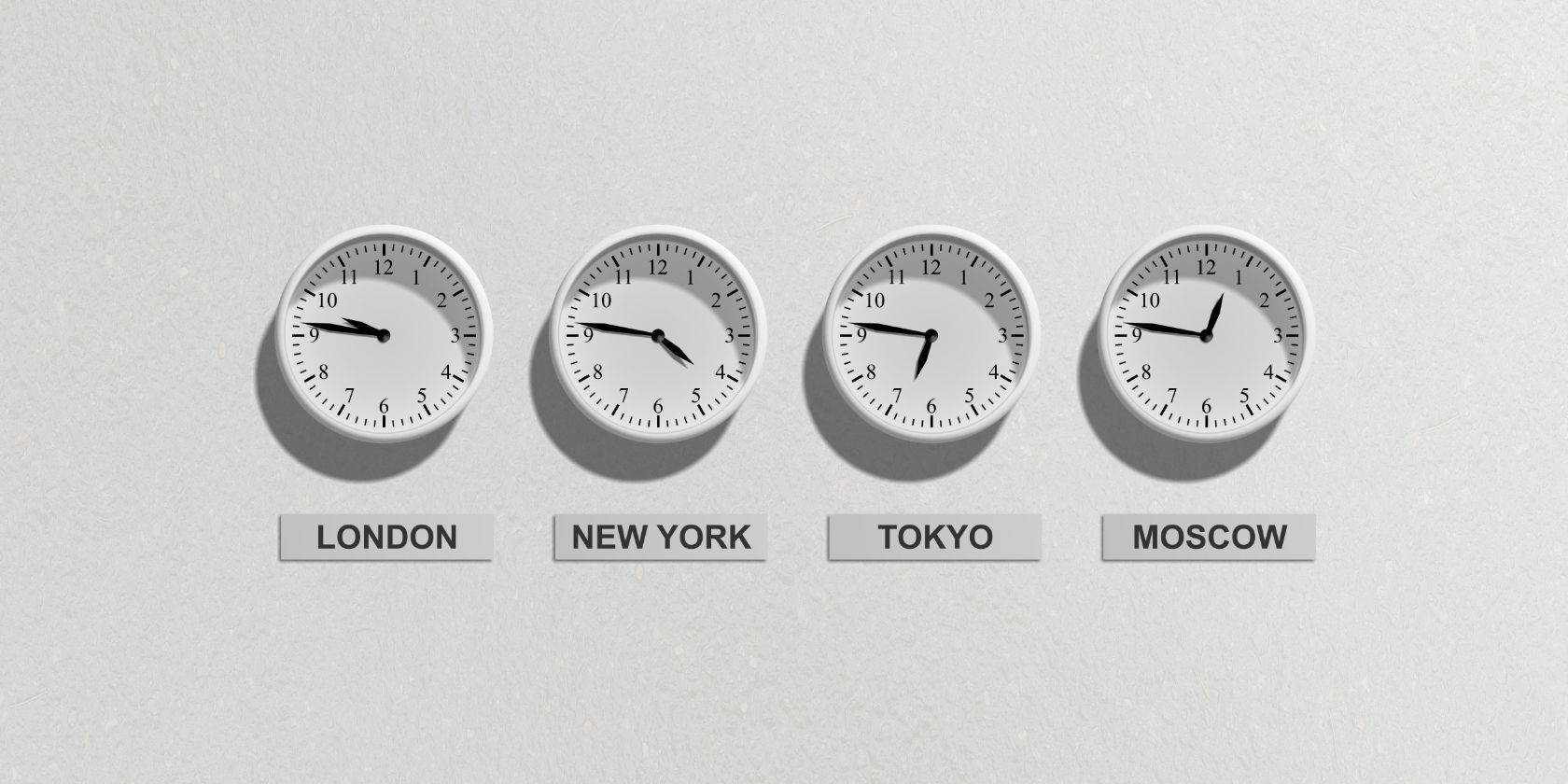 clocks showing different time zones