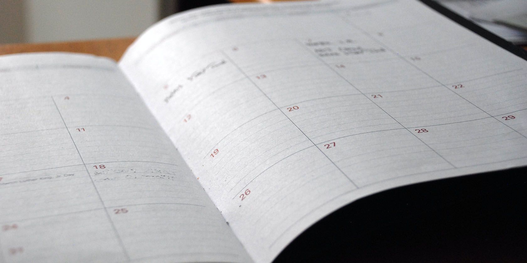 Close up of calendar planner