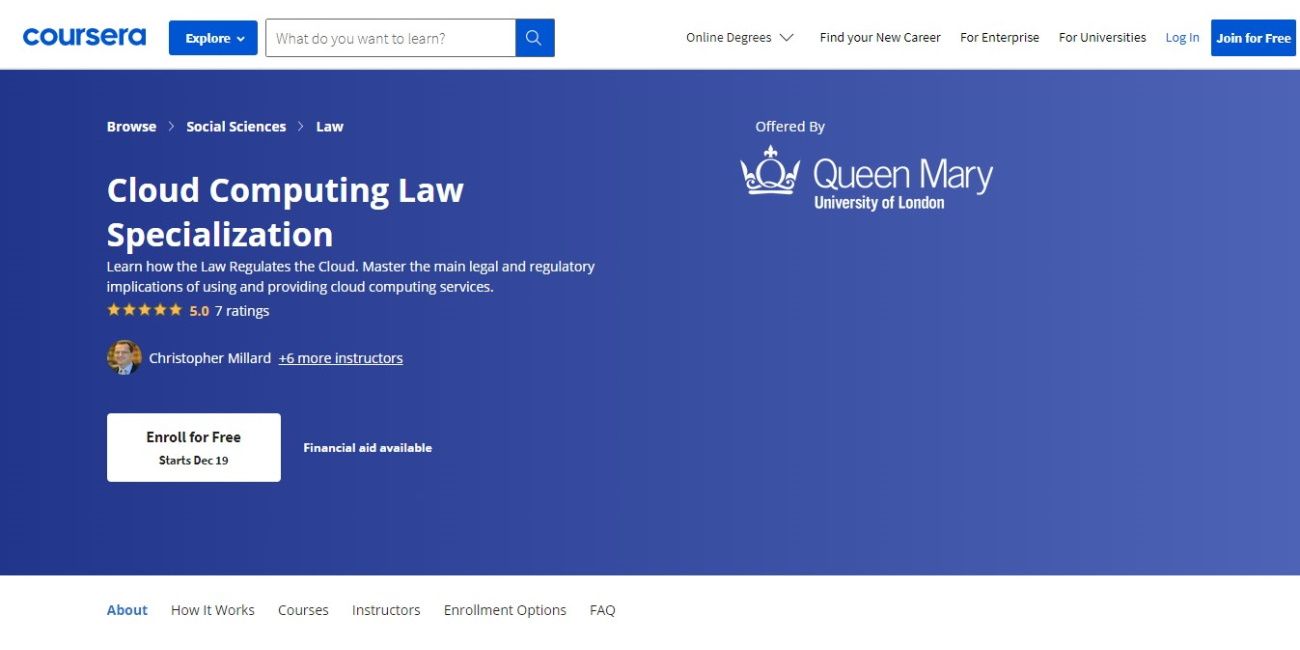 Cloud Computing Law Specialization Free online course from Coursera