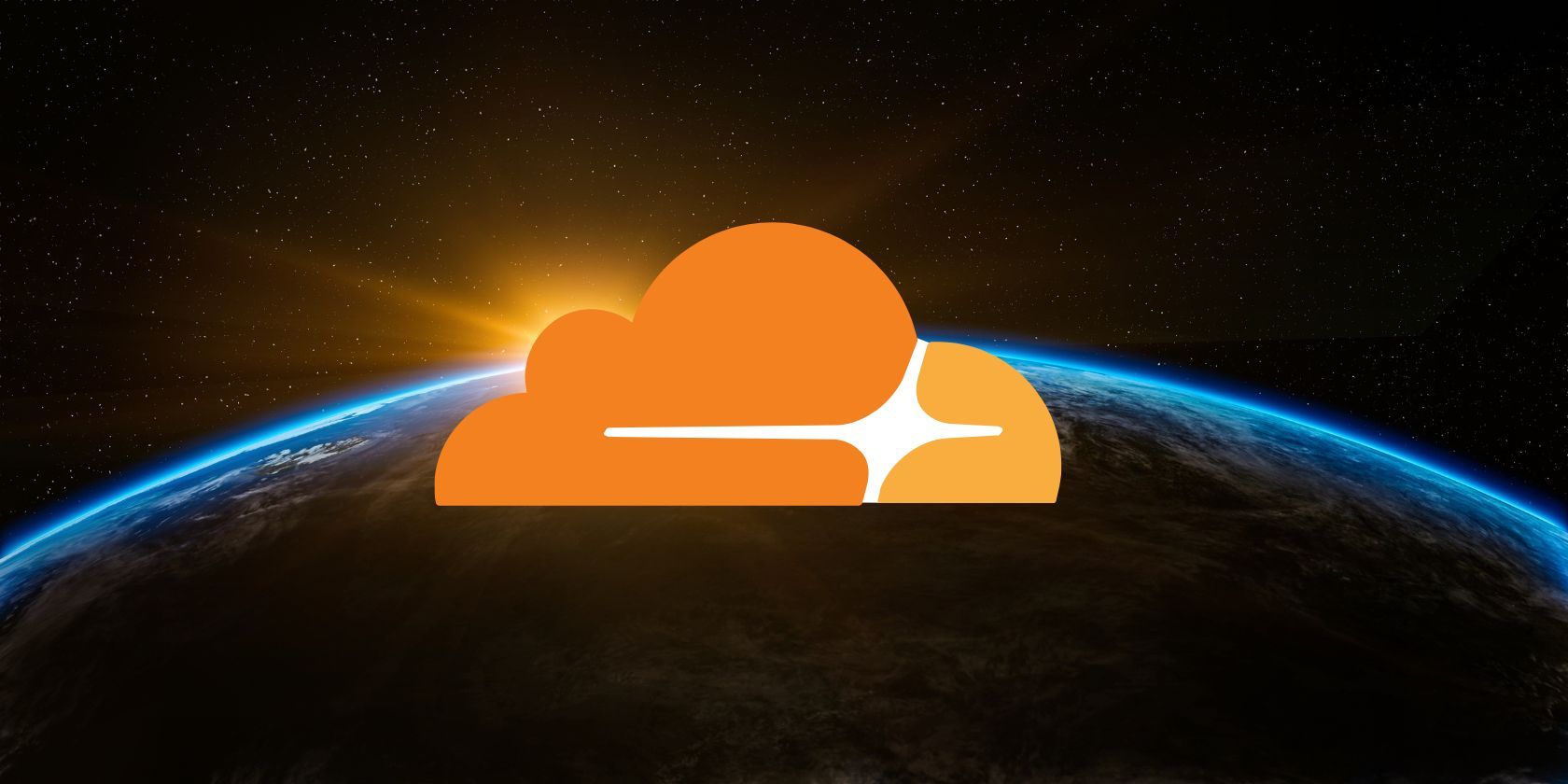 cloudflare logo on top of a space image