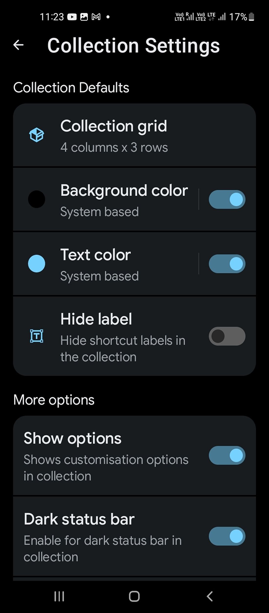 Collections settings in Shortcut Maker