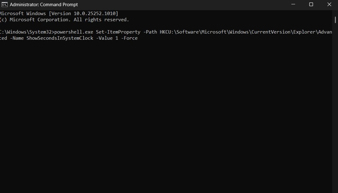 Commands to Enable Seconds in Command Prompt