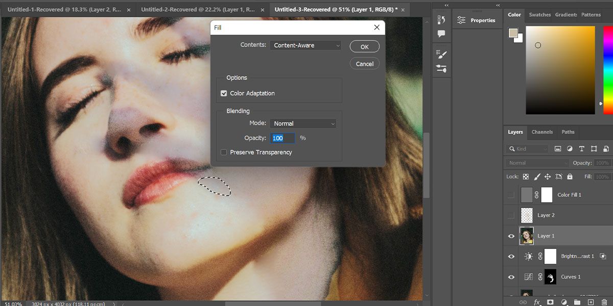 using content aware fill in photoshop to remove shadows