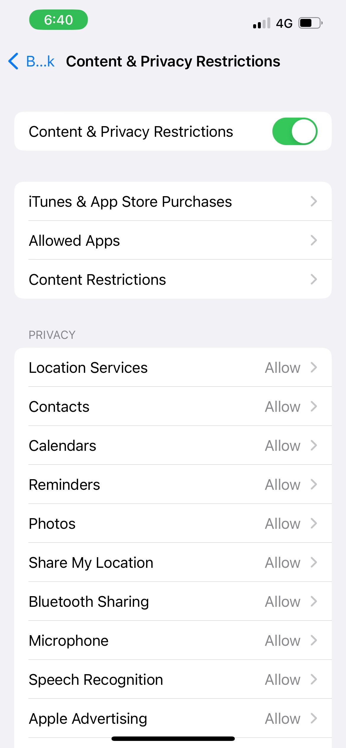 content and privacy restrictions in iphone screen time