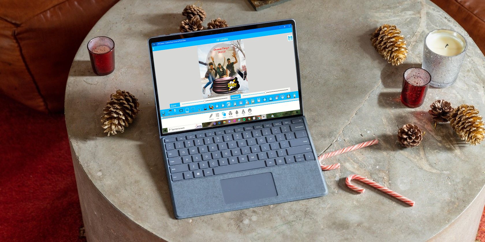Christmas Card on Laptop Screen with Festive Elements