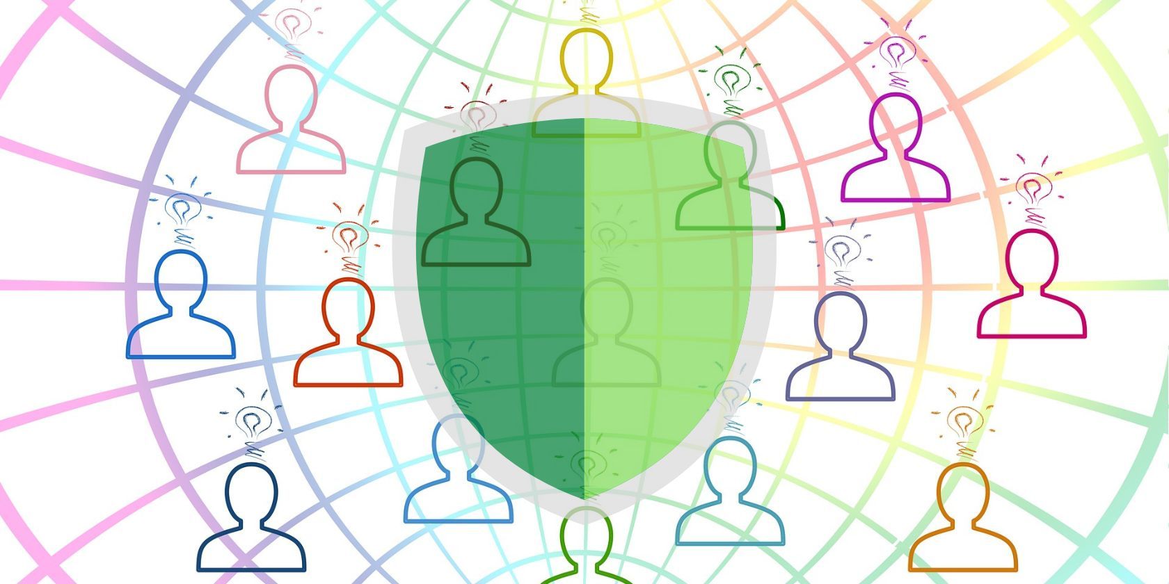 Green shield seen on an image representing crowdsourcing 