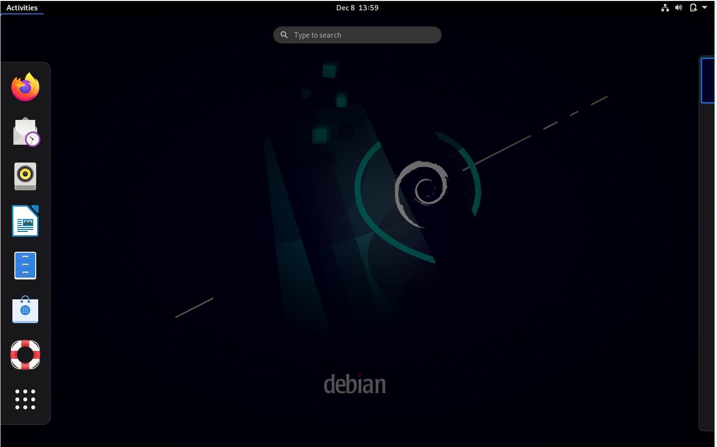 Debian Linux desktop with icons