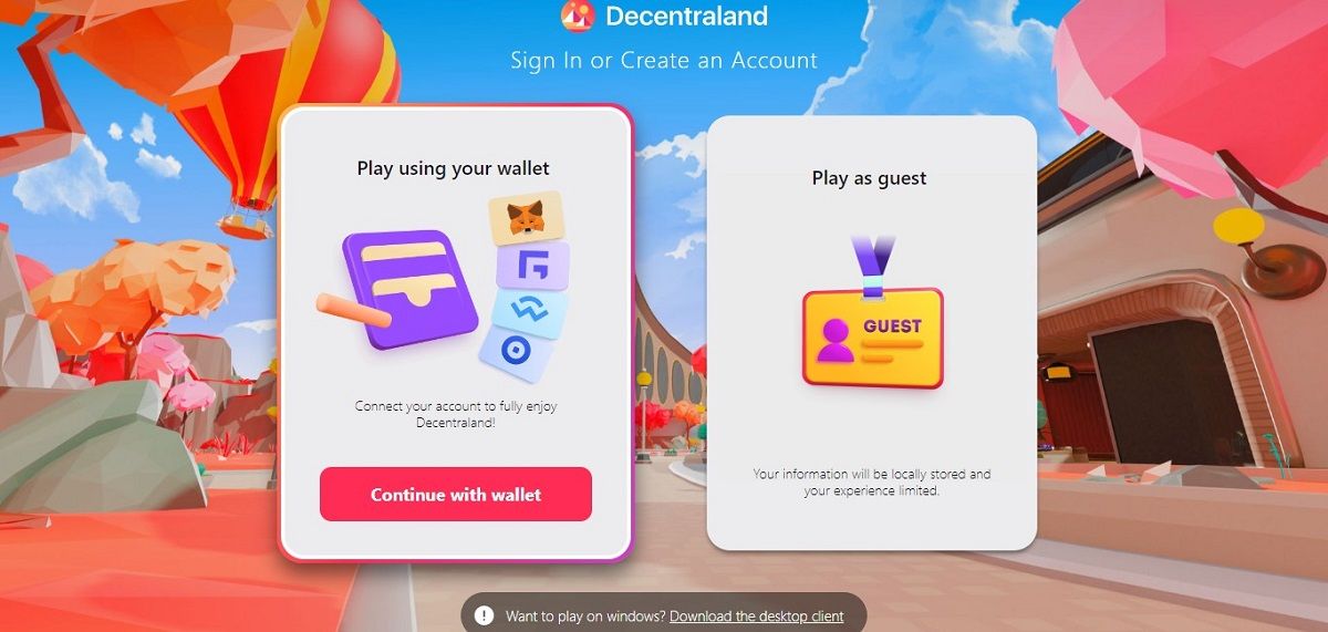 Join Decentraland with or without a crypto wallet.