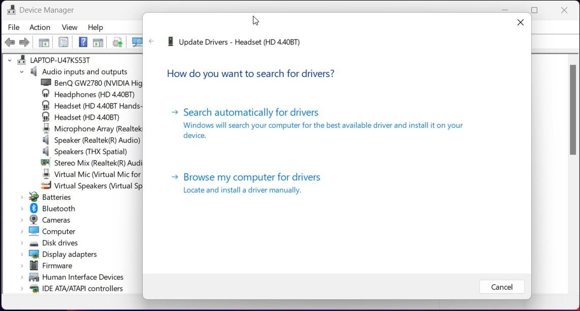 device manager update audio driver search automatically for drivers