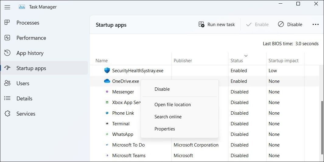 Deshabilite el inicio de OneDrive usando el Administrador de tareas
