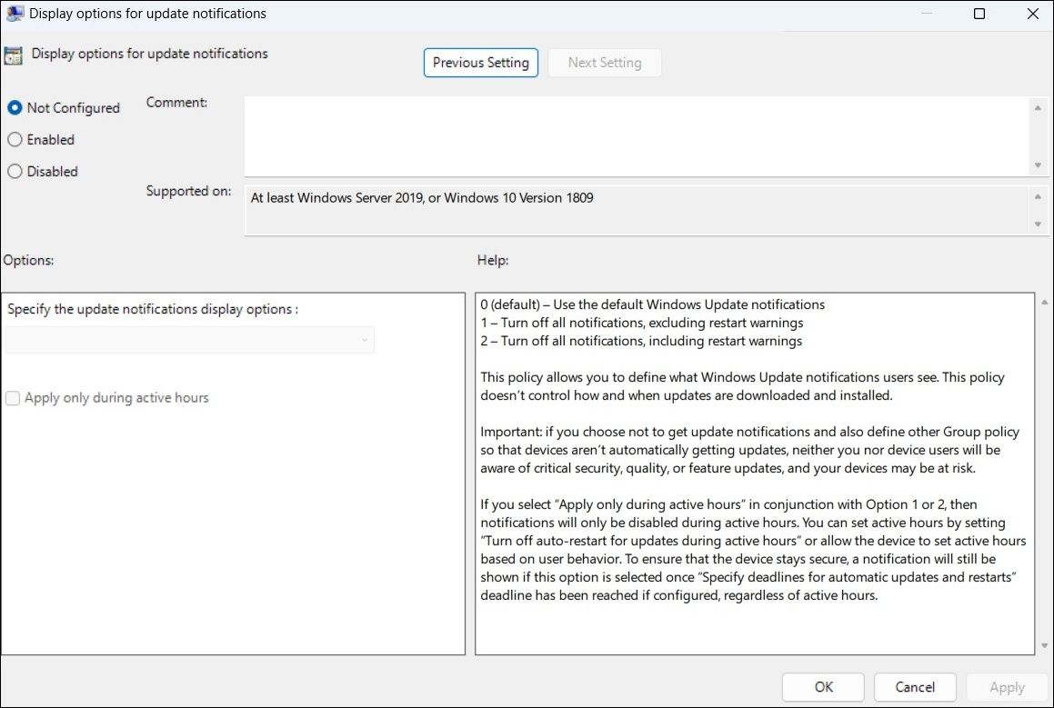 Deshabilitar las notificaciones de actualización de Windows usando el Editor de directivas de grupo-1