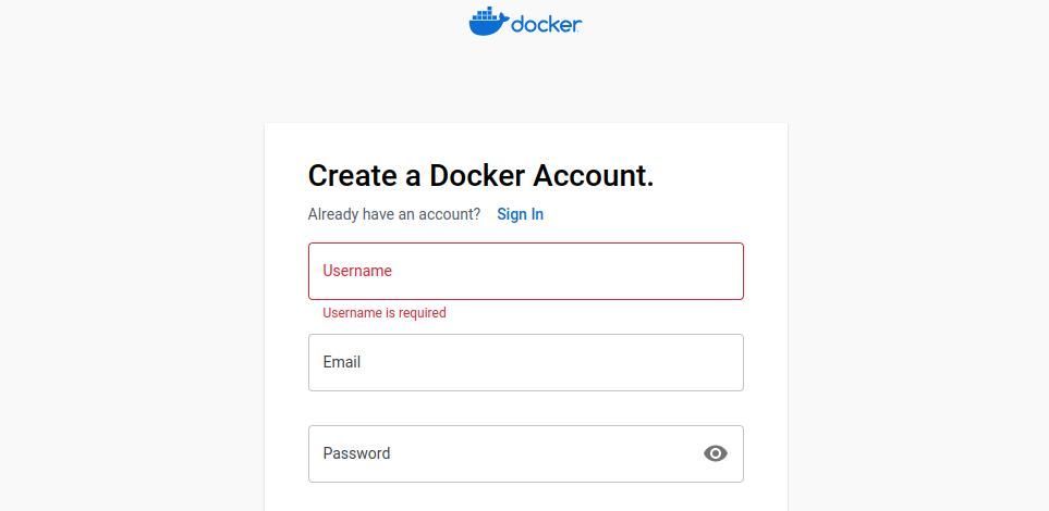 Docker Hub registration page