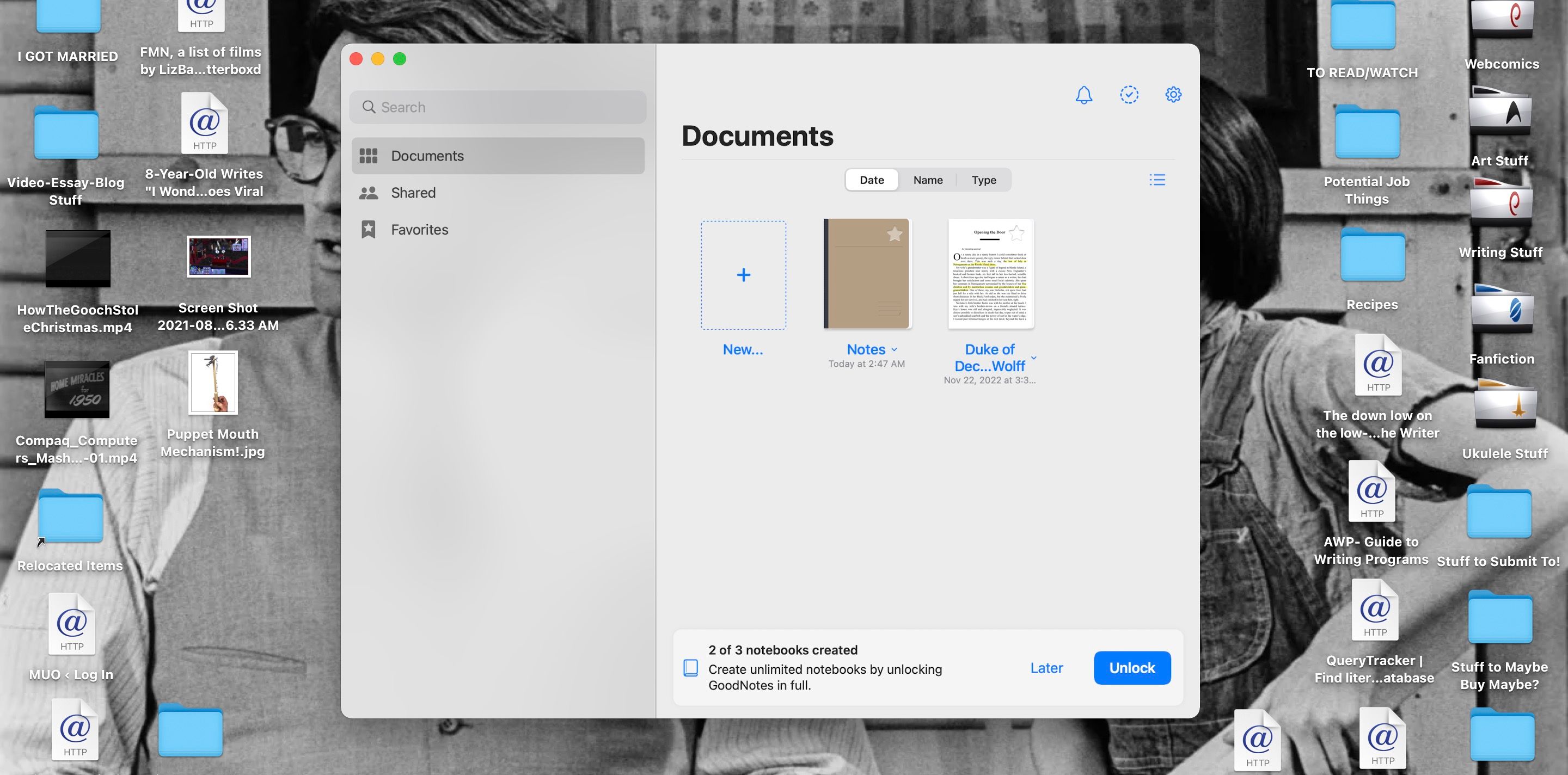 Documents window showing notebooks open in GoodNotes for Mac