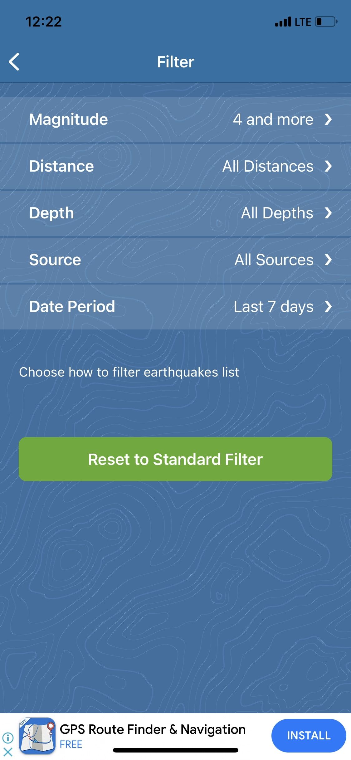 Earthquake plus alerts app filters
