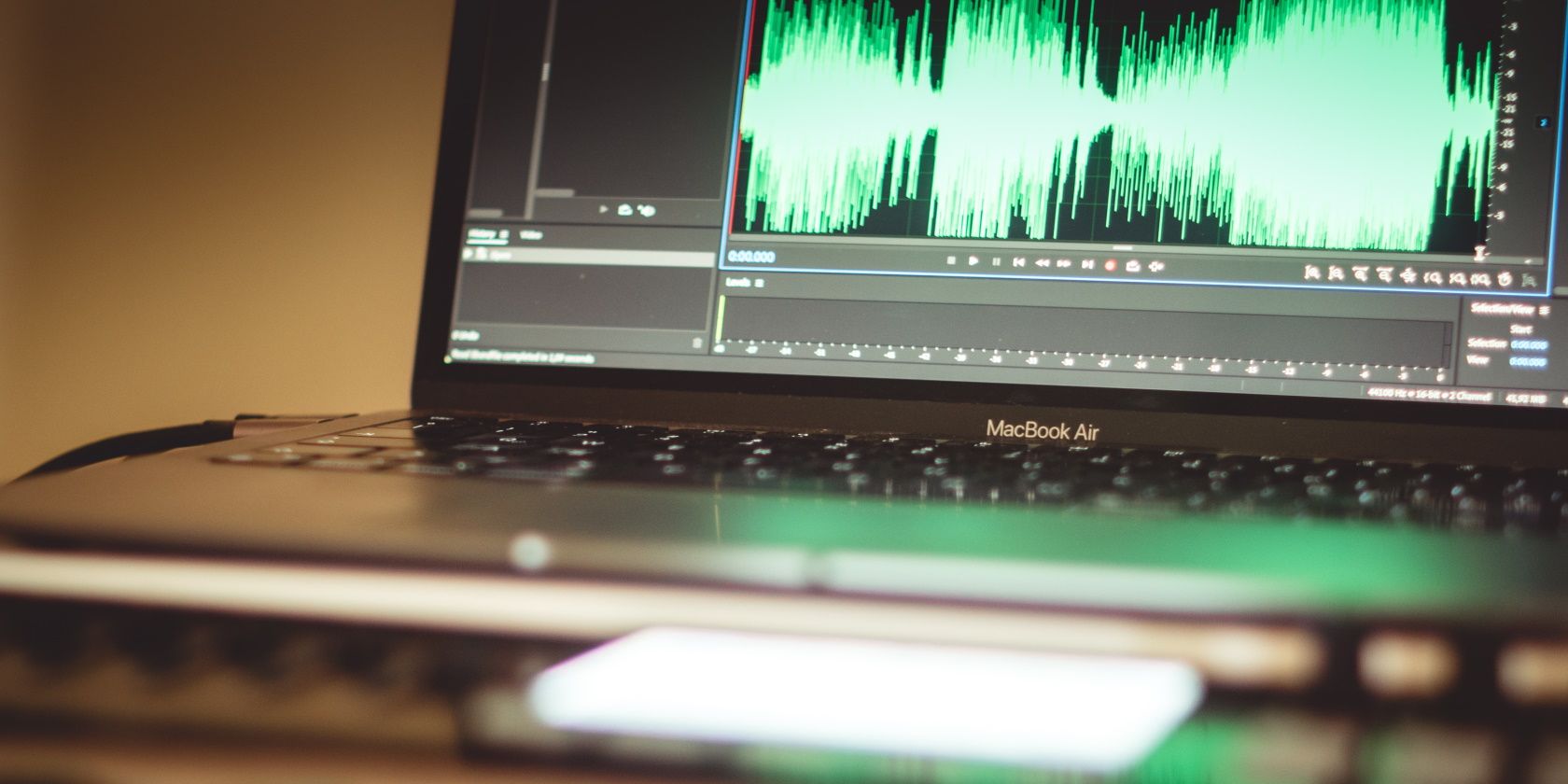 Audio editing tool on a Macbook Air laptop