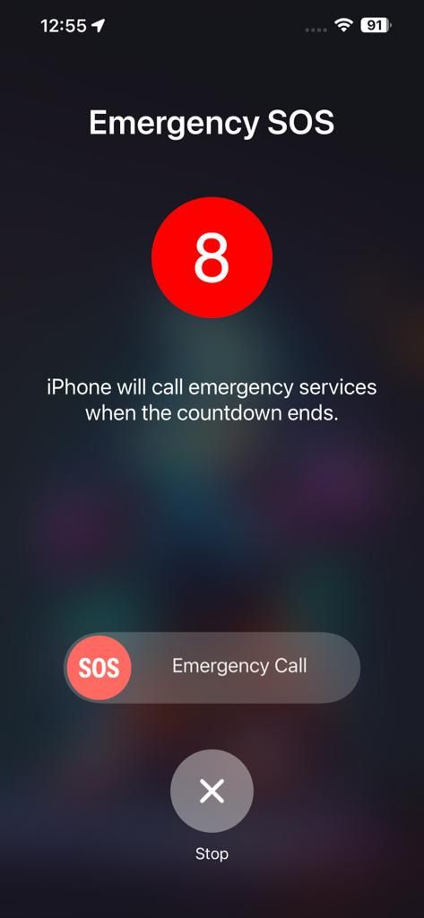 Screenshot showing Emergency SOS countdown