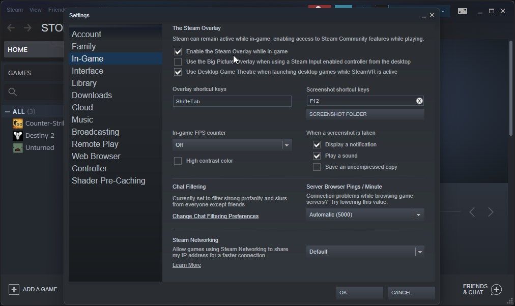 enable steam overlay while in game