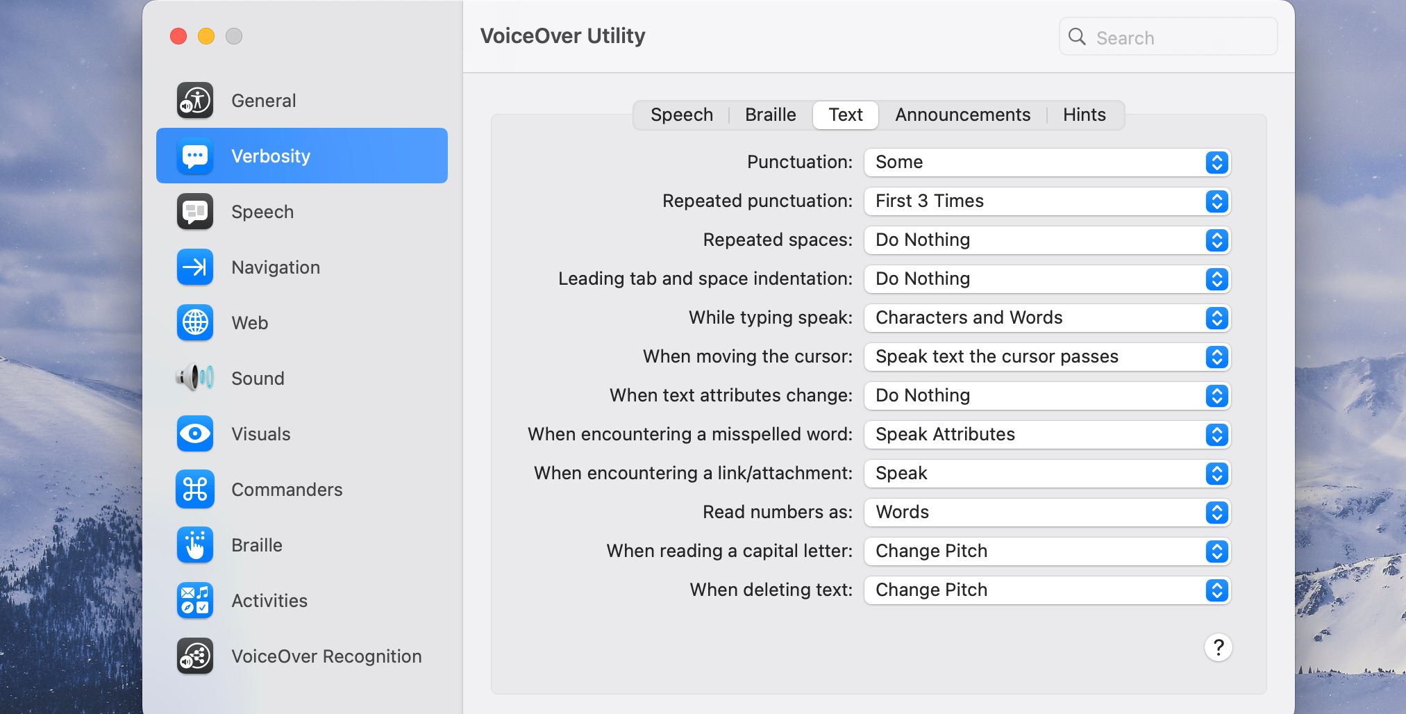 Enabling VoiceOver Text Checker