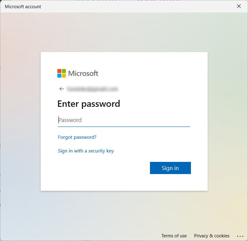ingrese la contraseña de la cuenta de Microsoft en Windows 11