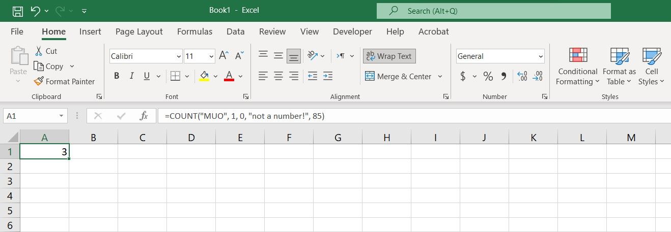 Ví dụ cơ bản về hàm COUNT trong Excel