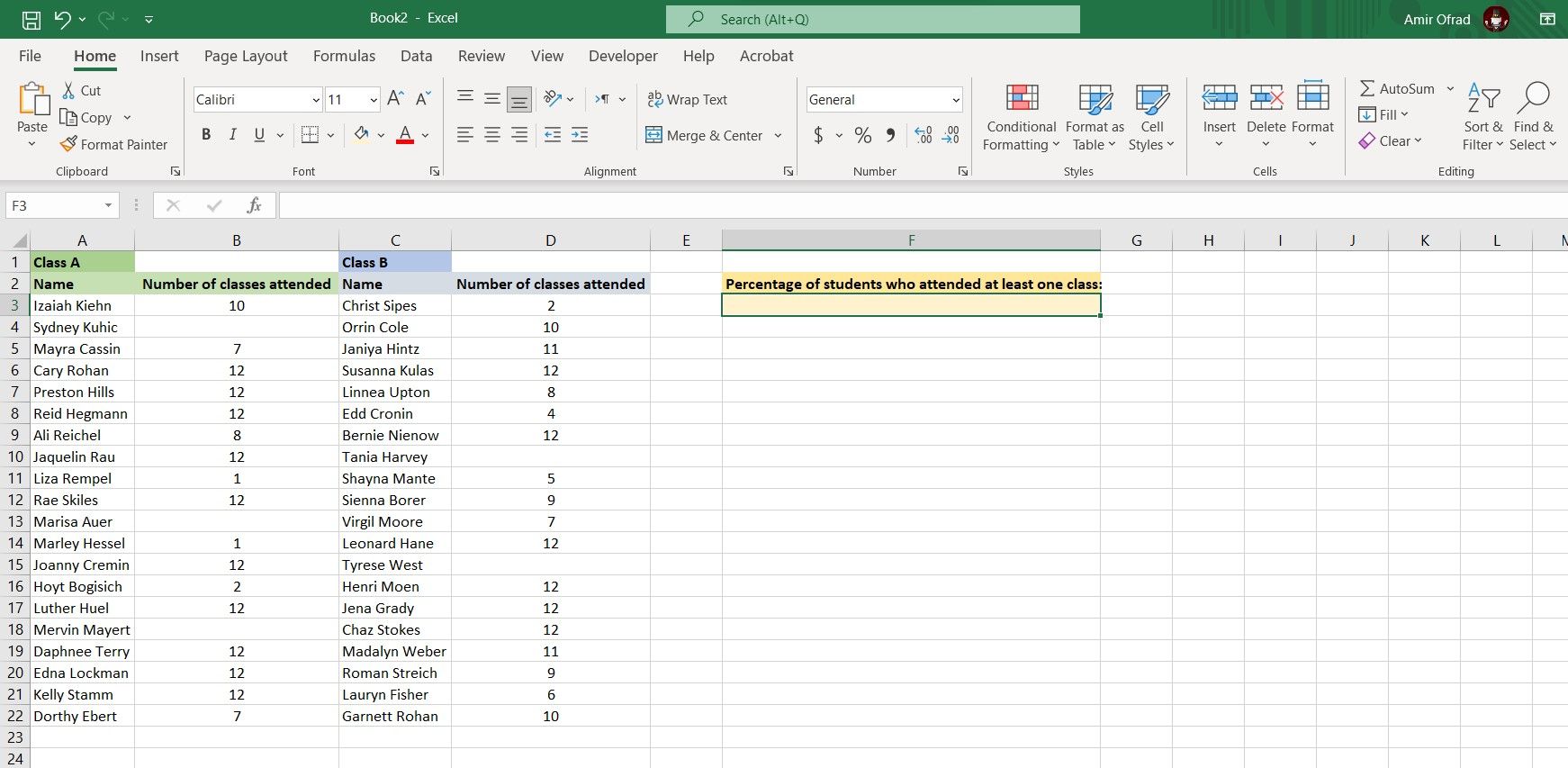 Bảng tính mẫu trong Excel